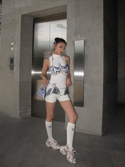 YALA.Lab | 3D Printed Future Mechanical Y3K Spicy Girl Totem Chest Armor and Waist Armor • Blue Chameleon Chest