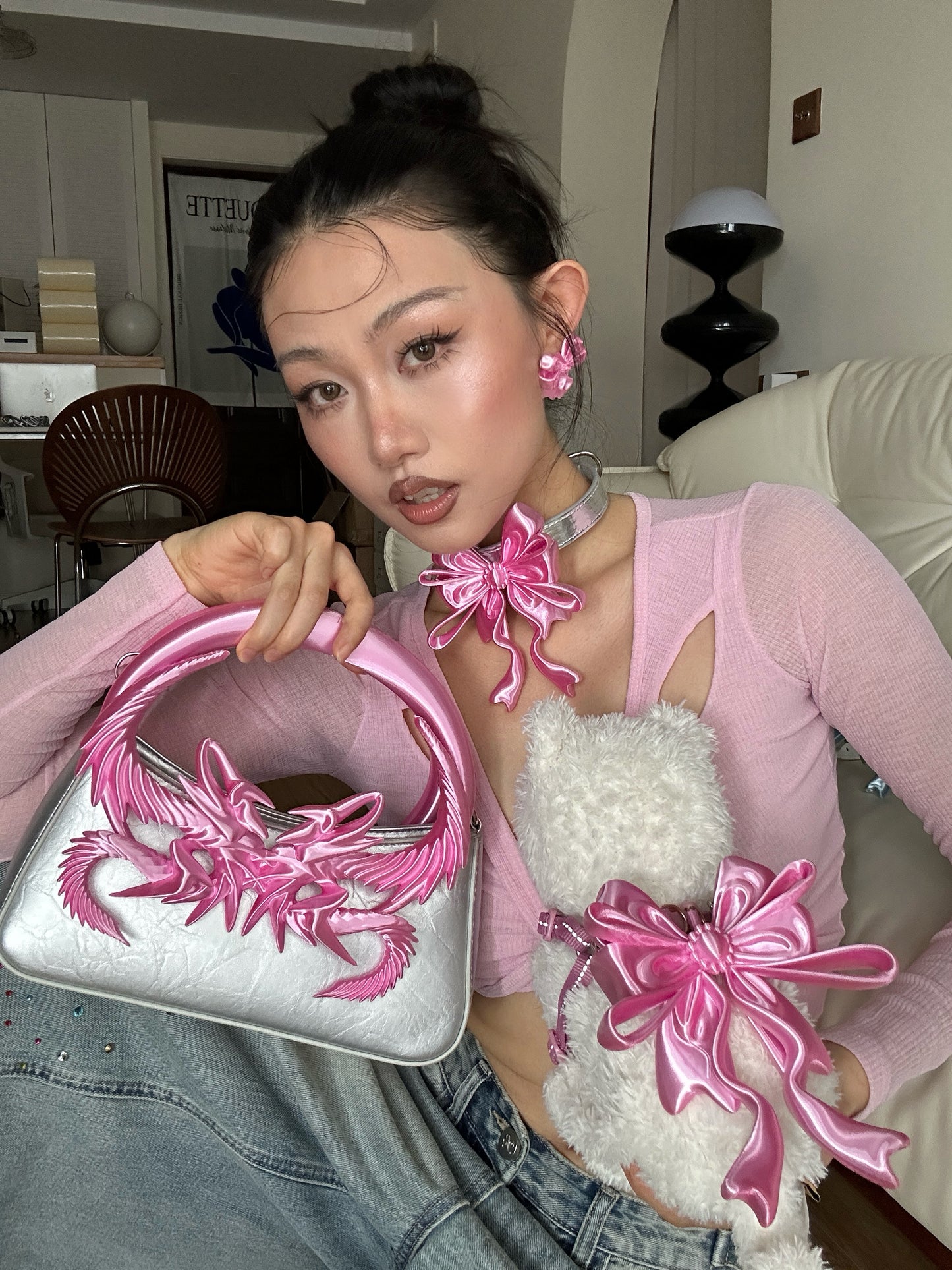 YALA.Lab | 3D Printed Cyber Mantis Handle Bag - Futuristic Tech Sensation Y3K Bag • Silver Handle Bag