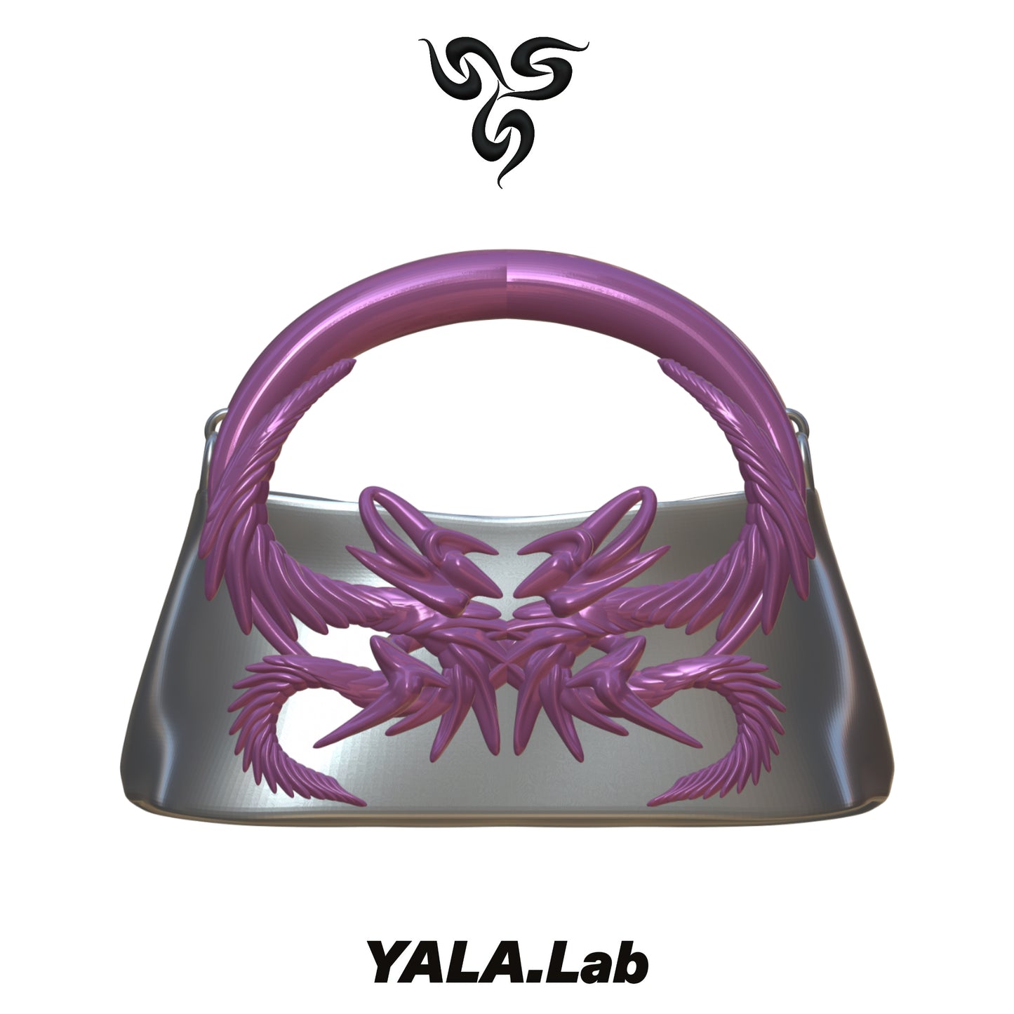 YALA.Lab | 3D Printed Cyber Mantis Handle Bag - Futuristic Tech Sensation Y3K Bag • Silver Handle Bag
