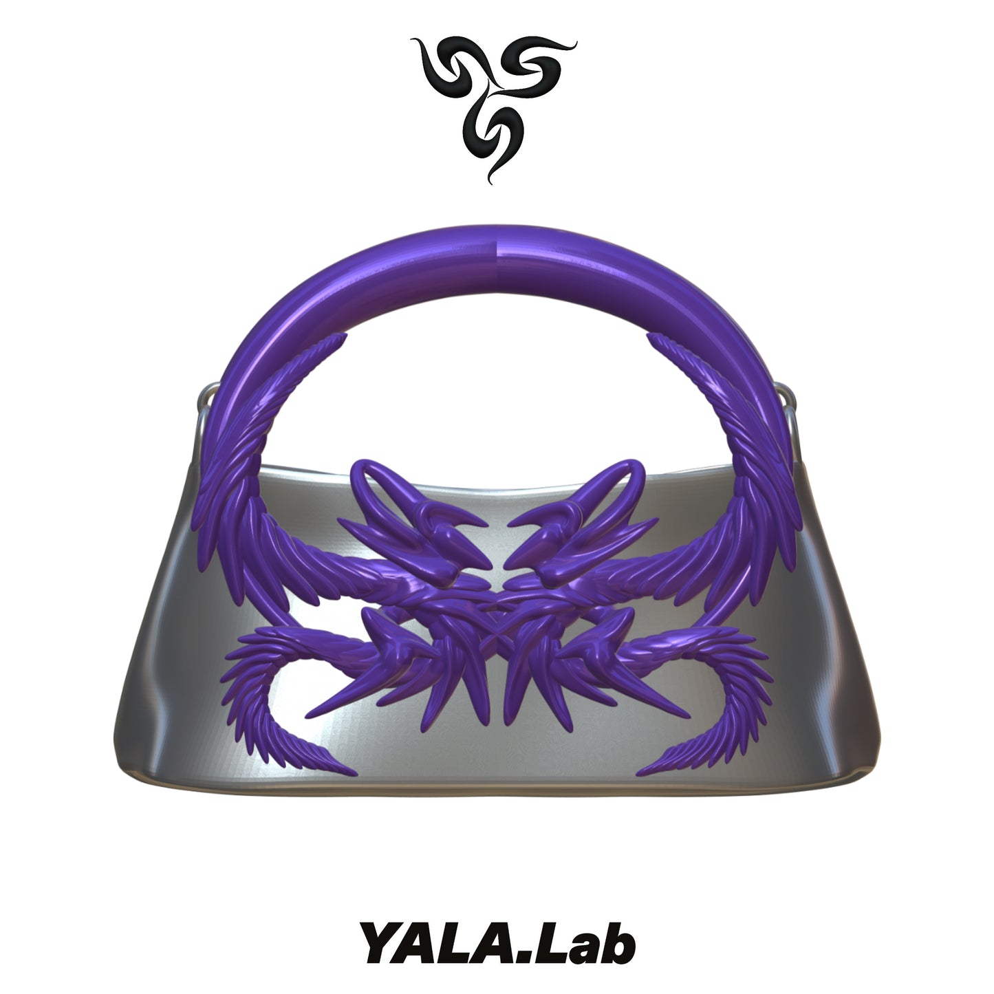 YALA.Lab | 3D Printed Cyber Mantis Handle Bag - Futuristic Tech Sensation Y3K Bag • Silver Handle Bag