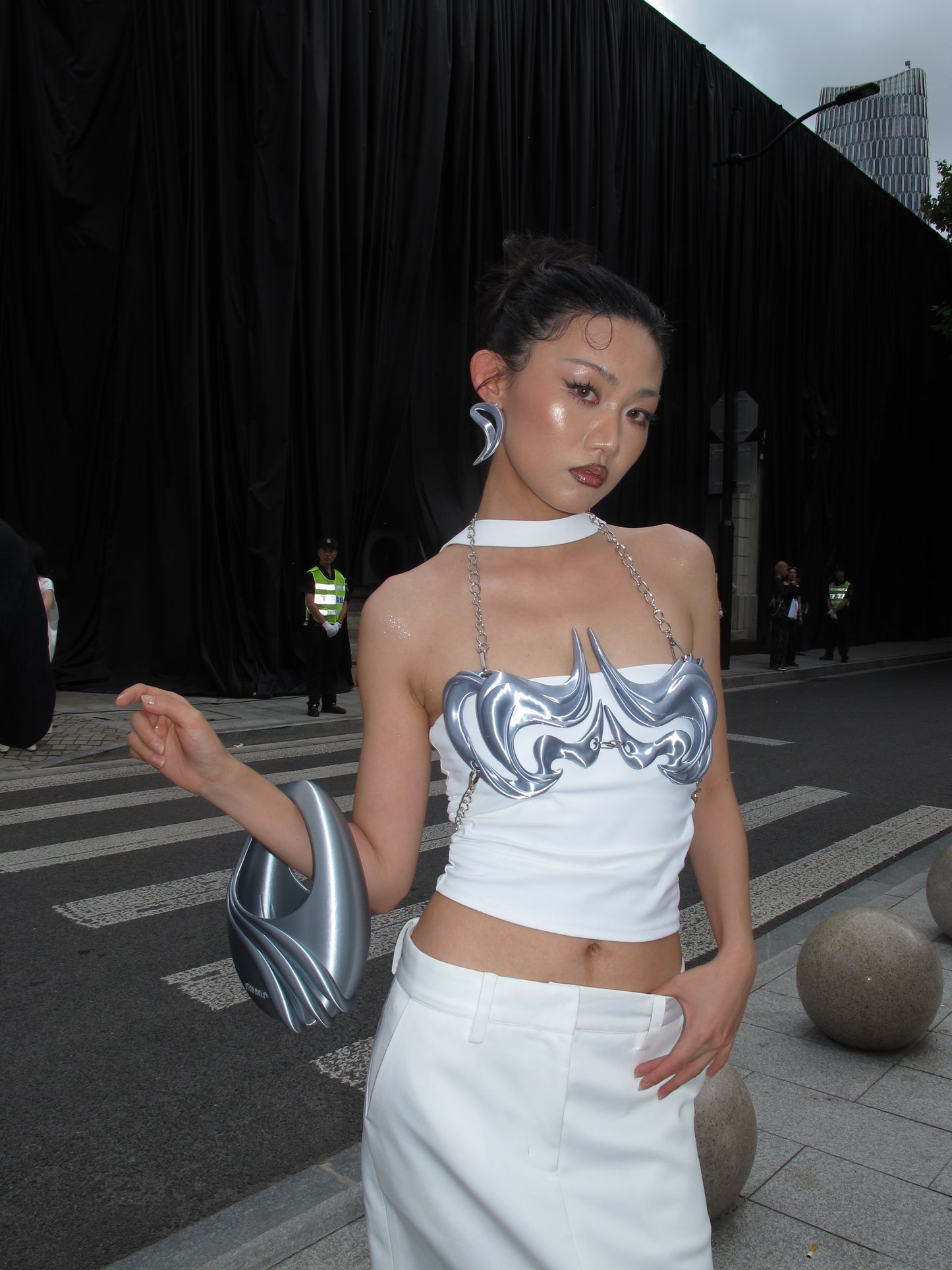 YALA.Lab | 3D Printed Future Mechanical Y3K Spicy Girl Totem Chest Armor and Waist Armor • Blue Chameleon Chest