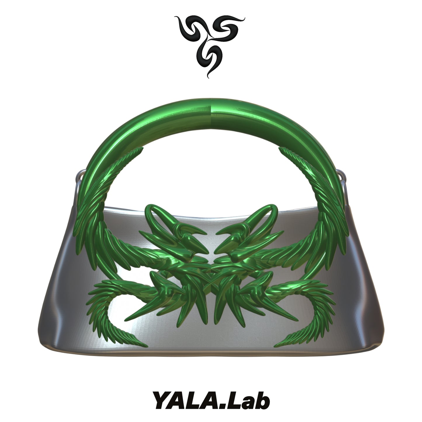 YALA.Lab | 3D Printed Cyber Mantis Handle Bag - Futuristic Tech Sensation Y3K Bag • Silver Handle Bag