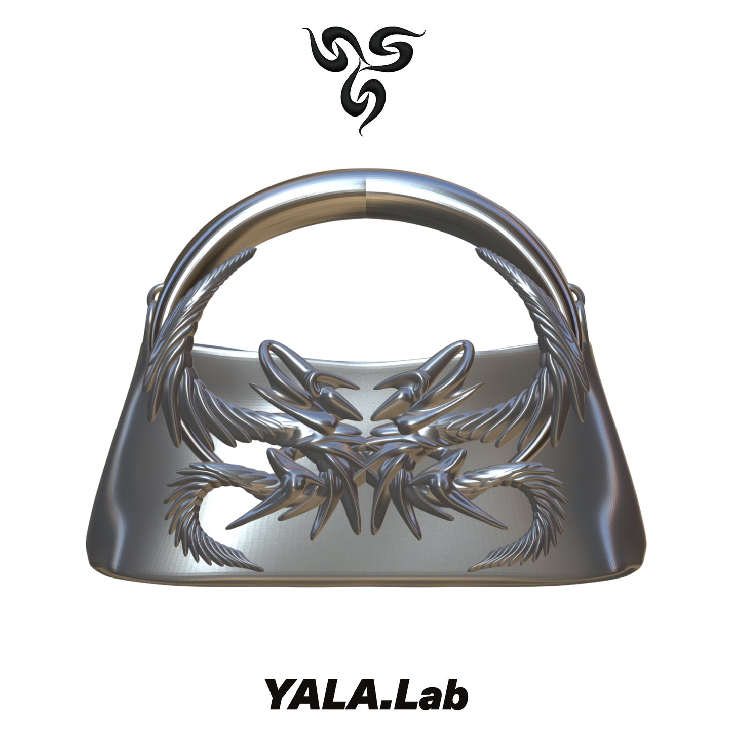 YALA.Lab | 3D Printed Cyber Mantis Handle Bag - Futuristic Tech Sensation Y3K Bag • Silver Handle Bag