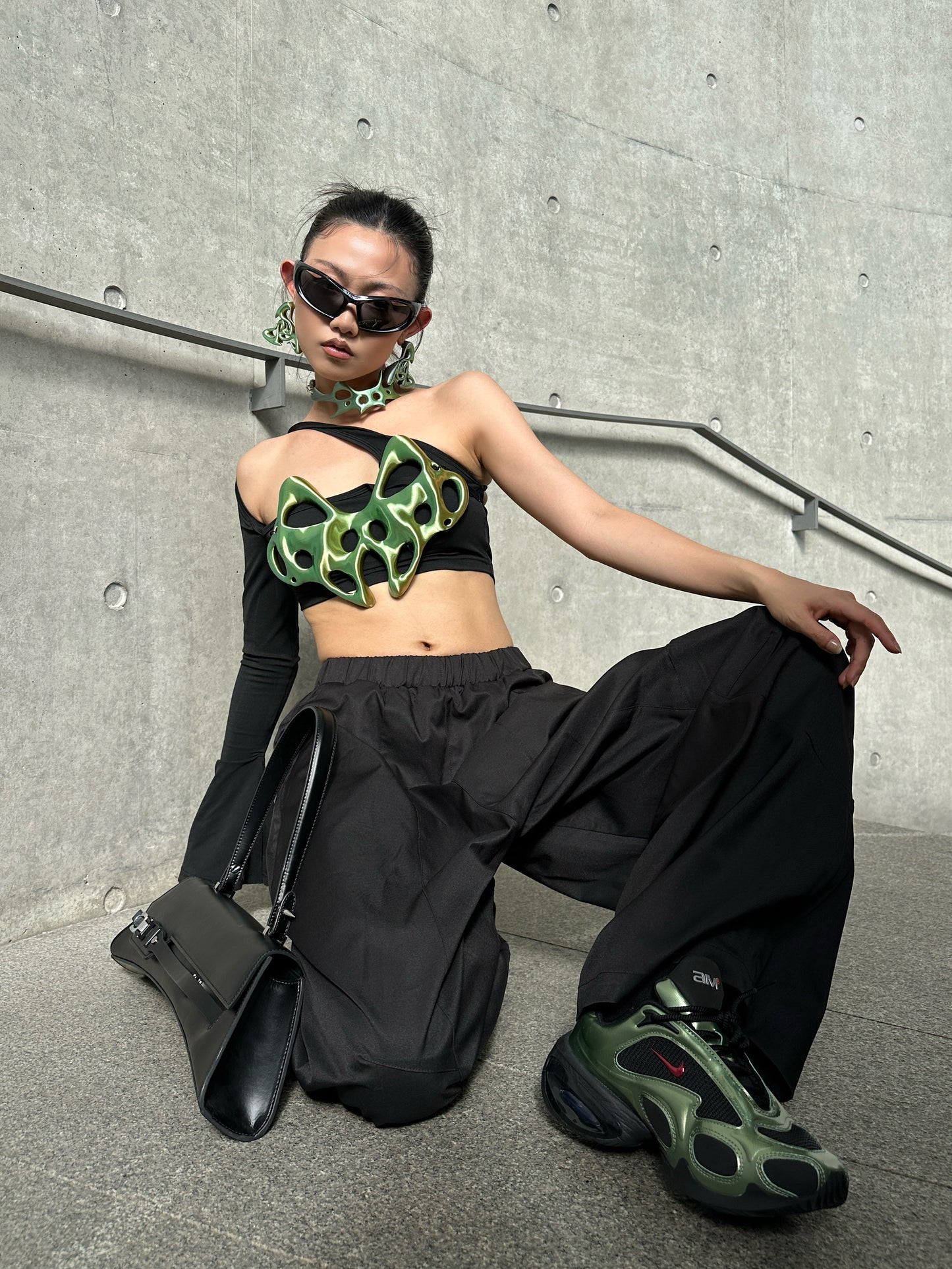 YALA.Lab | 3D Printed Hollowed-out Future Tech-sense Y3K Spicy Girl Skeleton Breastplate