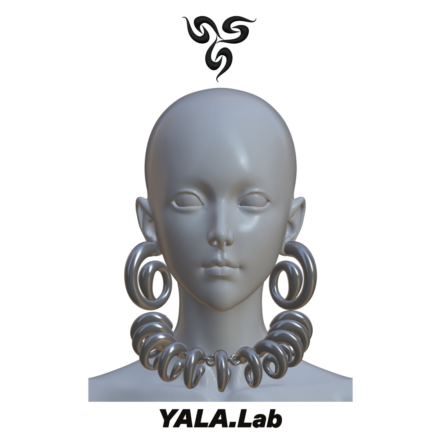 YALA.Lab | 3D Printed Futuristic Y3K Cool Girl Necklace and Earrings Set. Silver Necklace