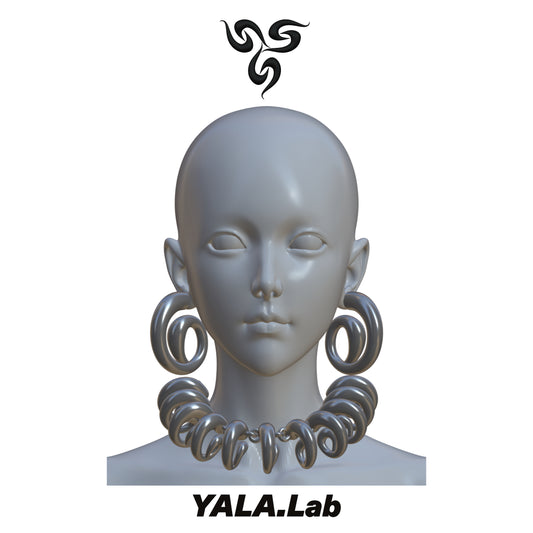 YALA.Lab | 3D Printed Futuristic Y3K Cool Girl Necklace and Earrings Set. Silver Necklace