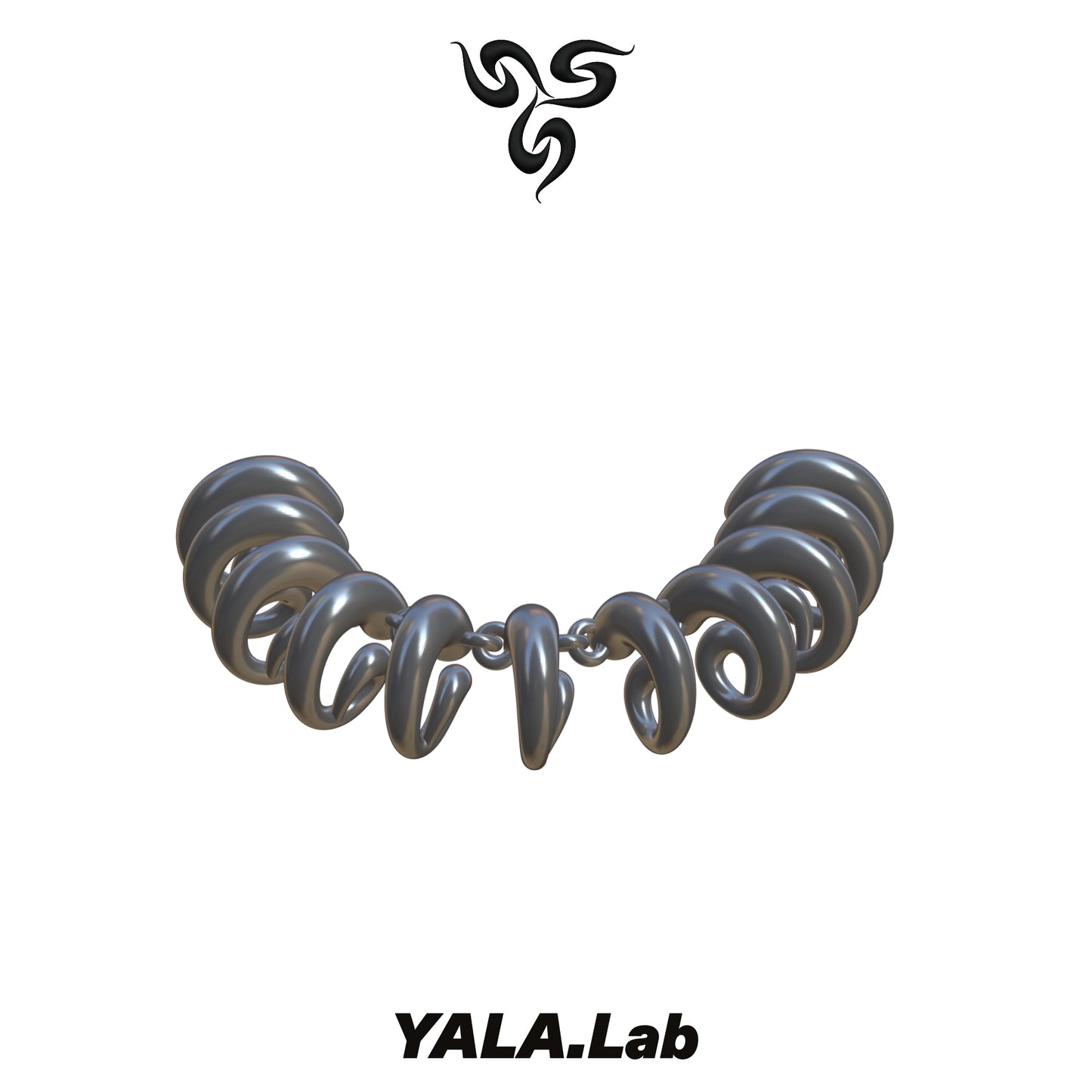 YALA.Lab | 3D Printed Futuristic Y3K Cool Girl Necklace and Earrings Set. Silver Necklace