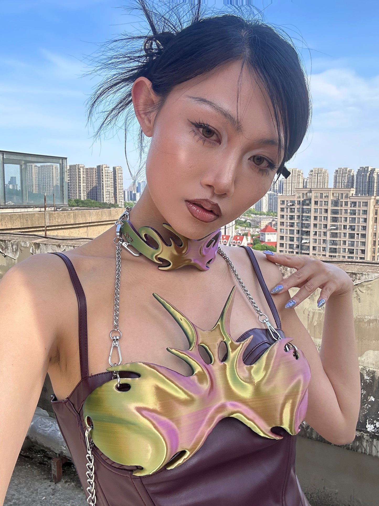 YALA.Lab | 3D Printed Futuristic Mech-Jin Tech-Spangled Chameleon Armor Choker Set