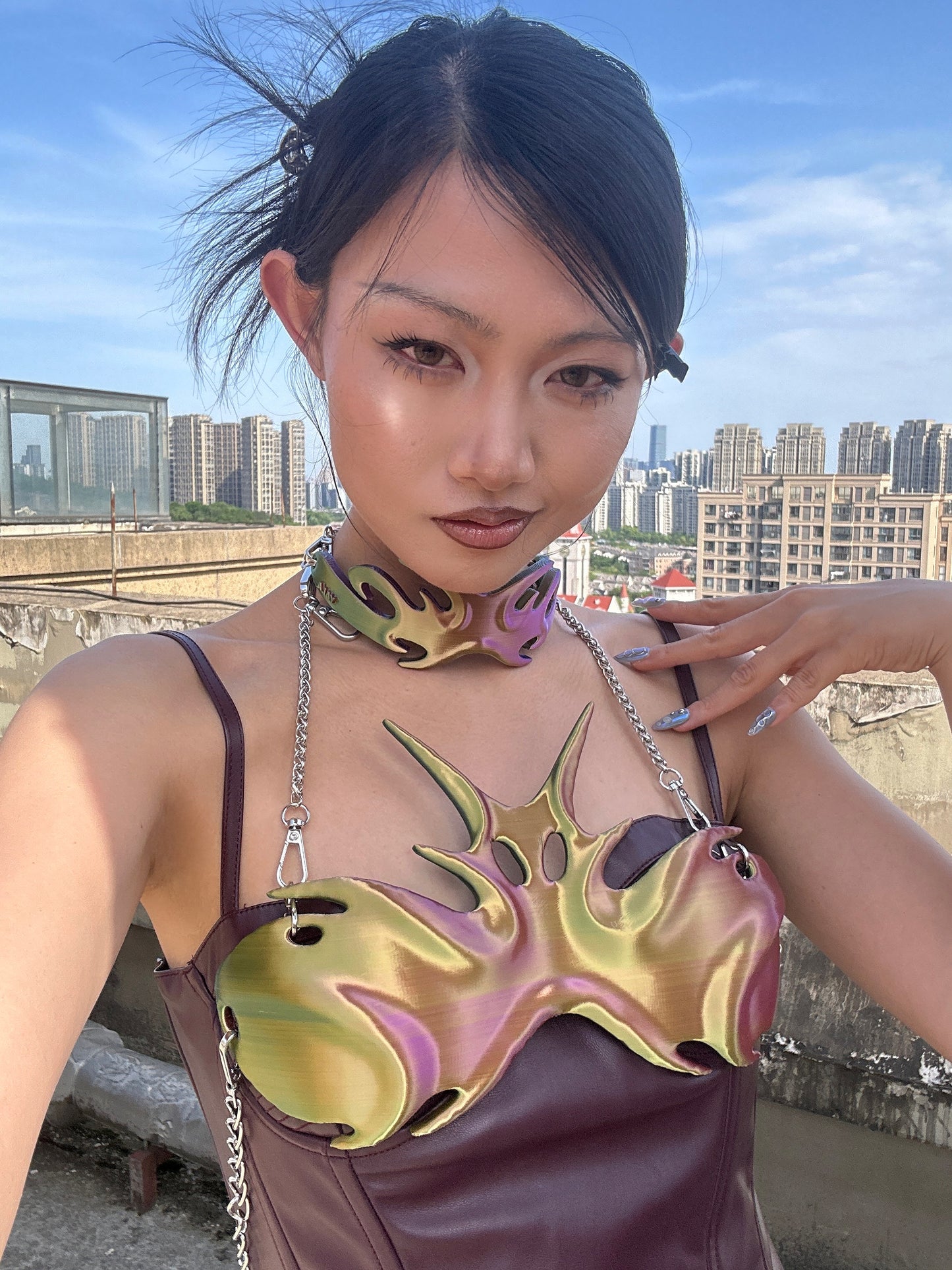 YALA.Lab | 3D Printed Futuristic Mech-Jin Tech-Spangled Chameleon Armor Choker Set