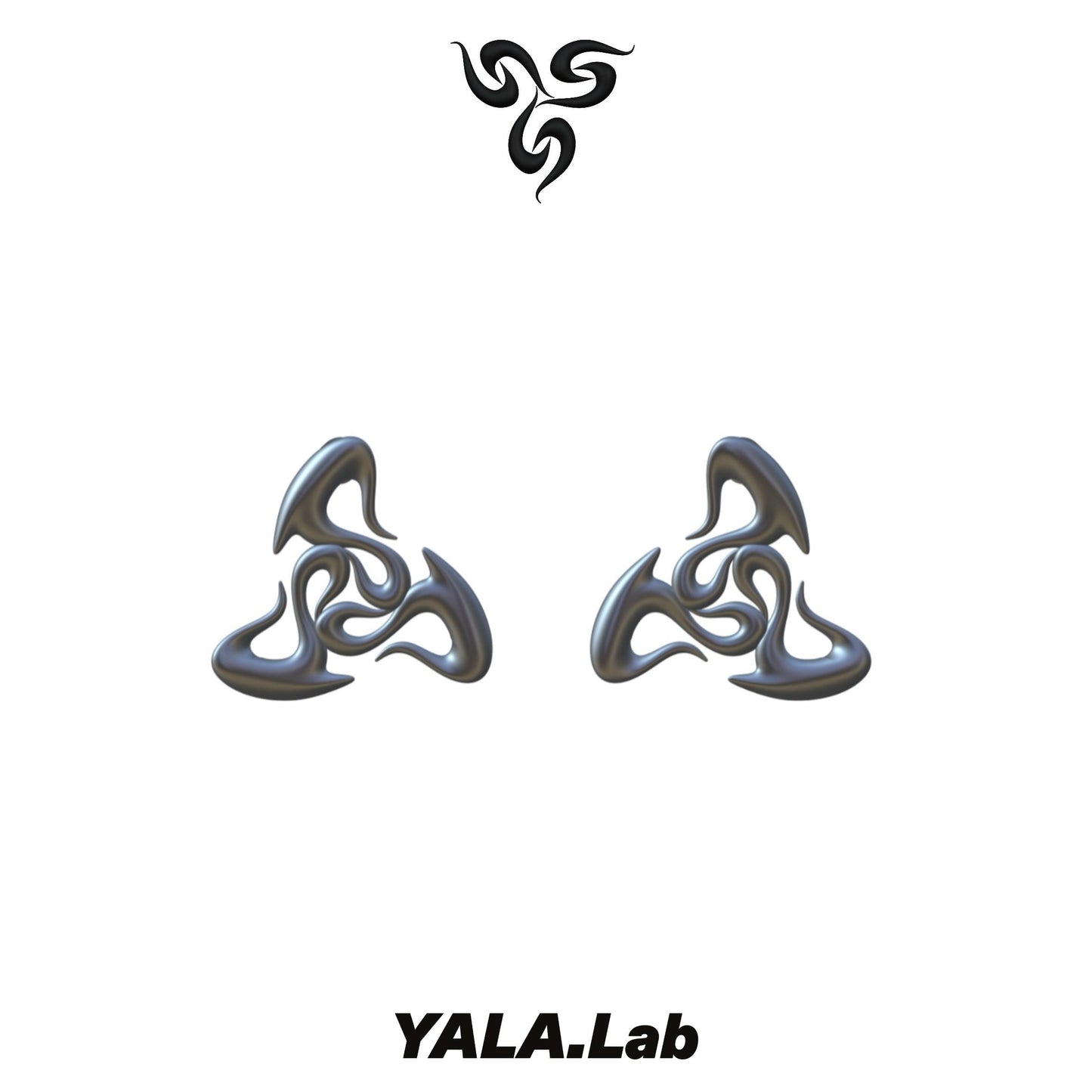 YALA.Lab | 3D printed biochemical triangular totem futuristic tech accessory set for Y3K girl with exaggerated earrings and necklaces