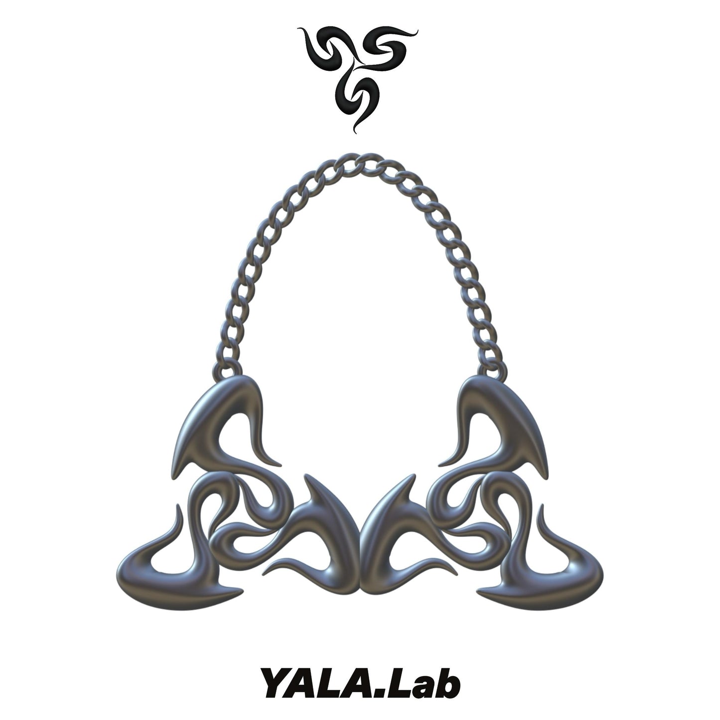YALA.Lab | 3D printed biochemical triangular totem futuristic tech accessory set for Y3K girl with exaggerated earrings and necklaces