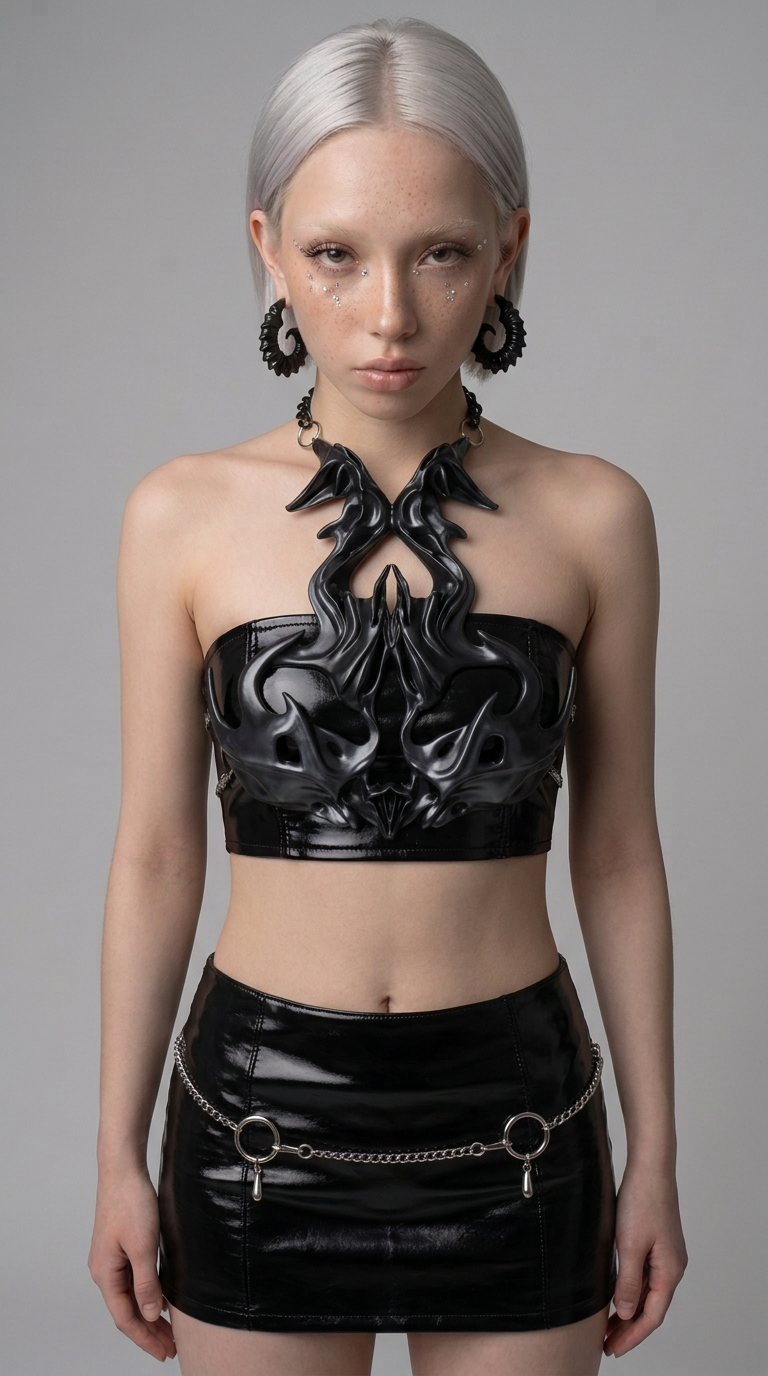 3D Printed Cyber Flame Futuristic Tech-Style Choker Breastplate by YALA.Lab