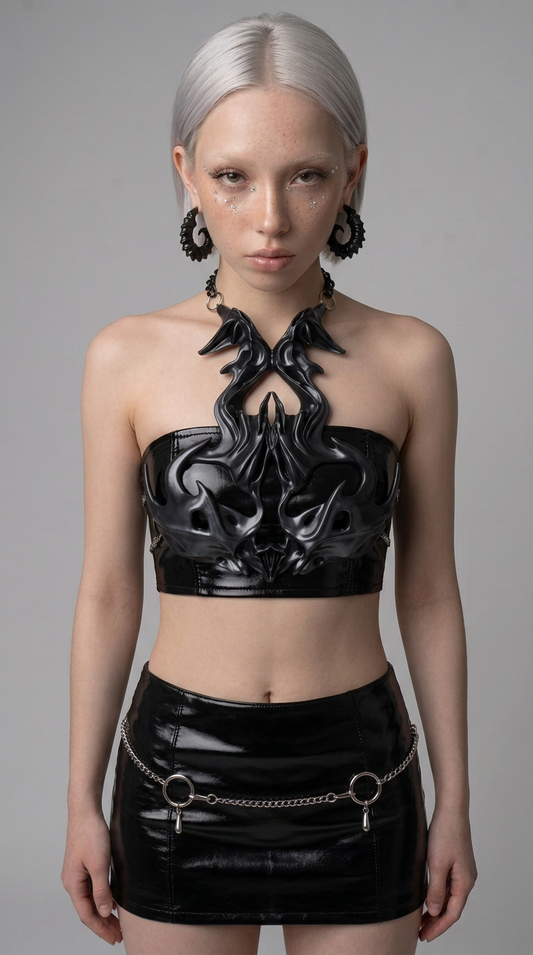 3D Printed Cyber Flame Futuristic Tech-Style Choker Breastplate by YALA.Lab