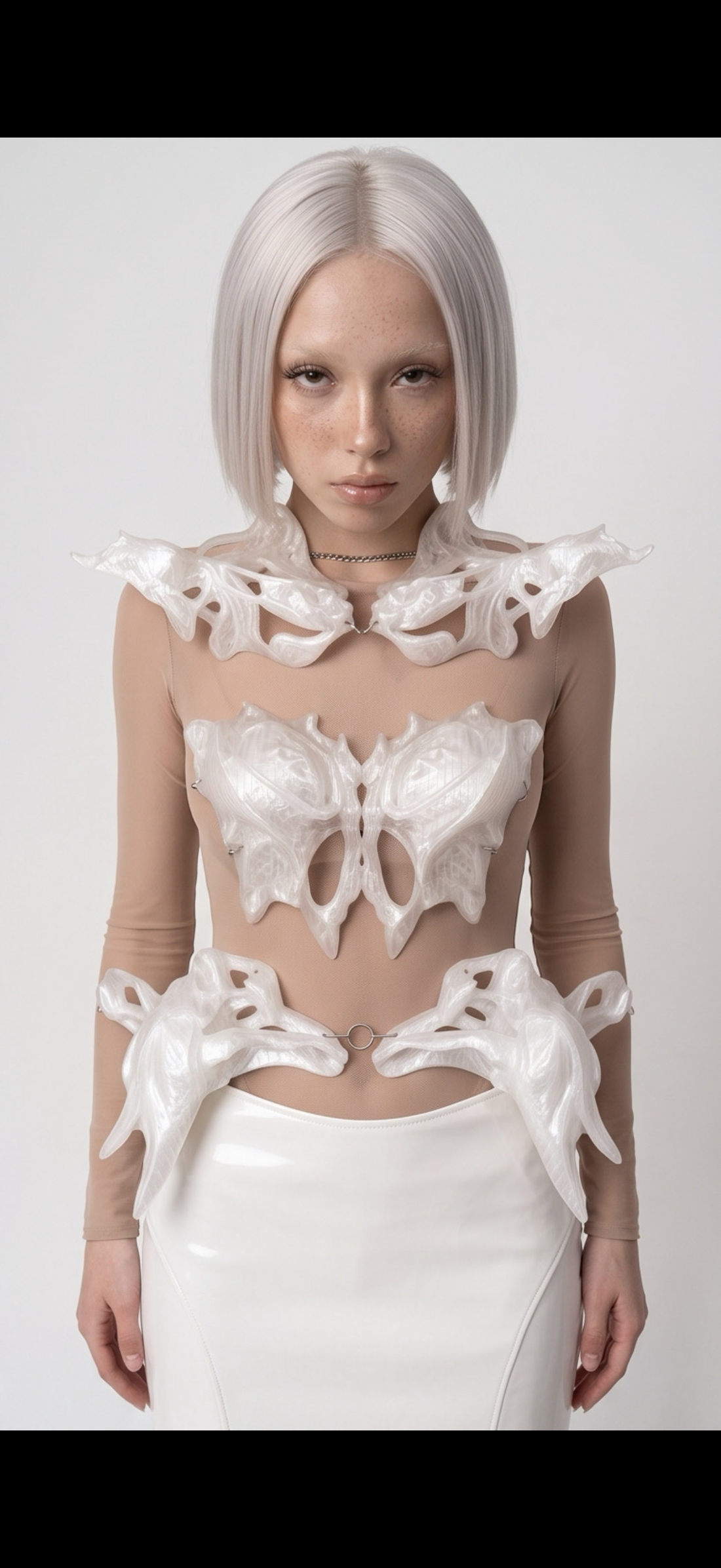 YALA.Lab 3D-printed futuristic shoulder pauldron and necklace set