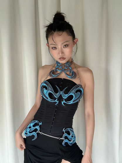 YALA.Lab | 3D Printed Future Mechanical Y3K Spicy Girl Totem Chest Armor and Waist Armor • Blue Chameleon Chest