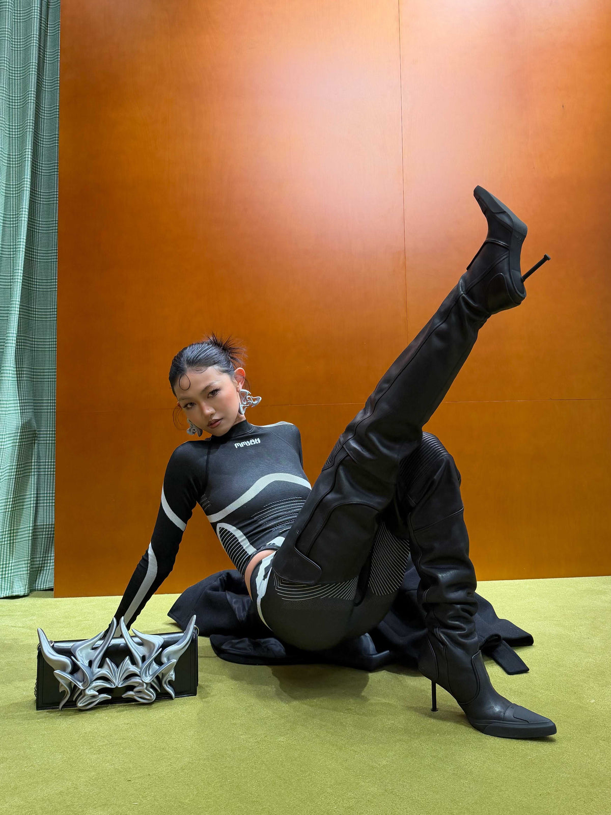 3D-printed futuristic cyber orchid totem bag with crossbody chain