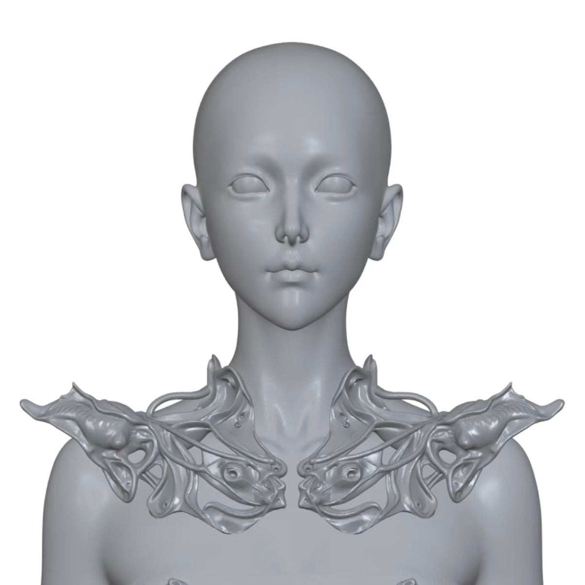 3d printed futuristic white transparent shoulder pauldron and necklace set