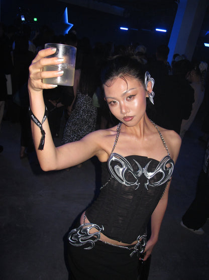 YALA.Lab | 3D Printed Future Mechanical Y3K Spicy Girl Totem Chest Armor and Waist Armor • Blue Chameleon Chest