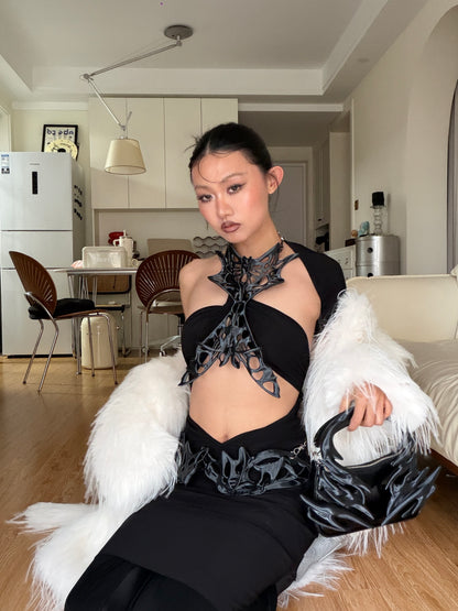 YALA.Lab｜3D-printed dark skeletal mesh choker & waist belt