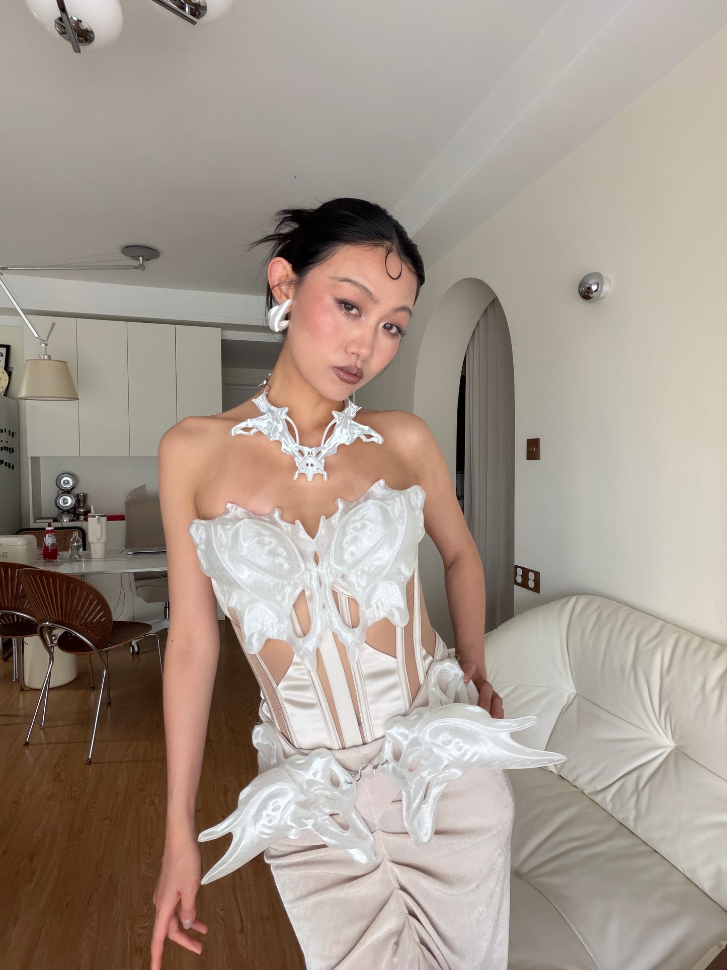 YALA.Lab｜3D-printed bone-wing futuristic Y3K girl choker