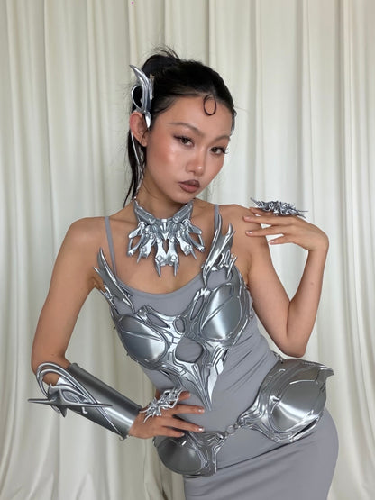 YALA.Lab | 3D Printed Futuristic Cyber Female Armor Y3K Unique and Limited Edition Hairpin Set