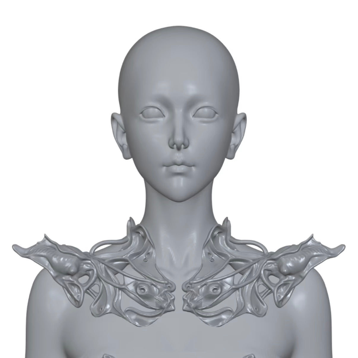 YALA.Lab｜3D Printed Cyber White Transparent Glossy Futuristic Niche Design Shoulder Pauldron and Necklace Set