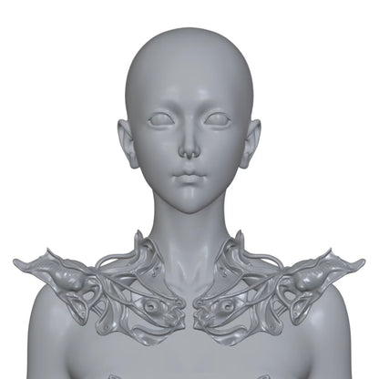 YALA.Lab｜3D Printed Cyber White Transparent Glossy Futuristic Niche Design Shoulder Pauldron and Necklace Set