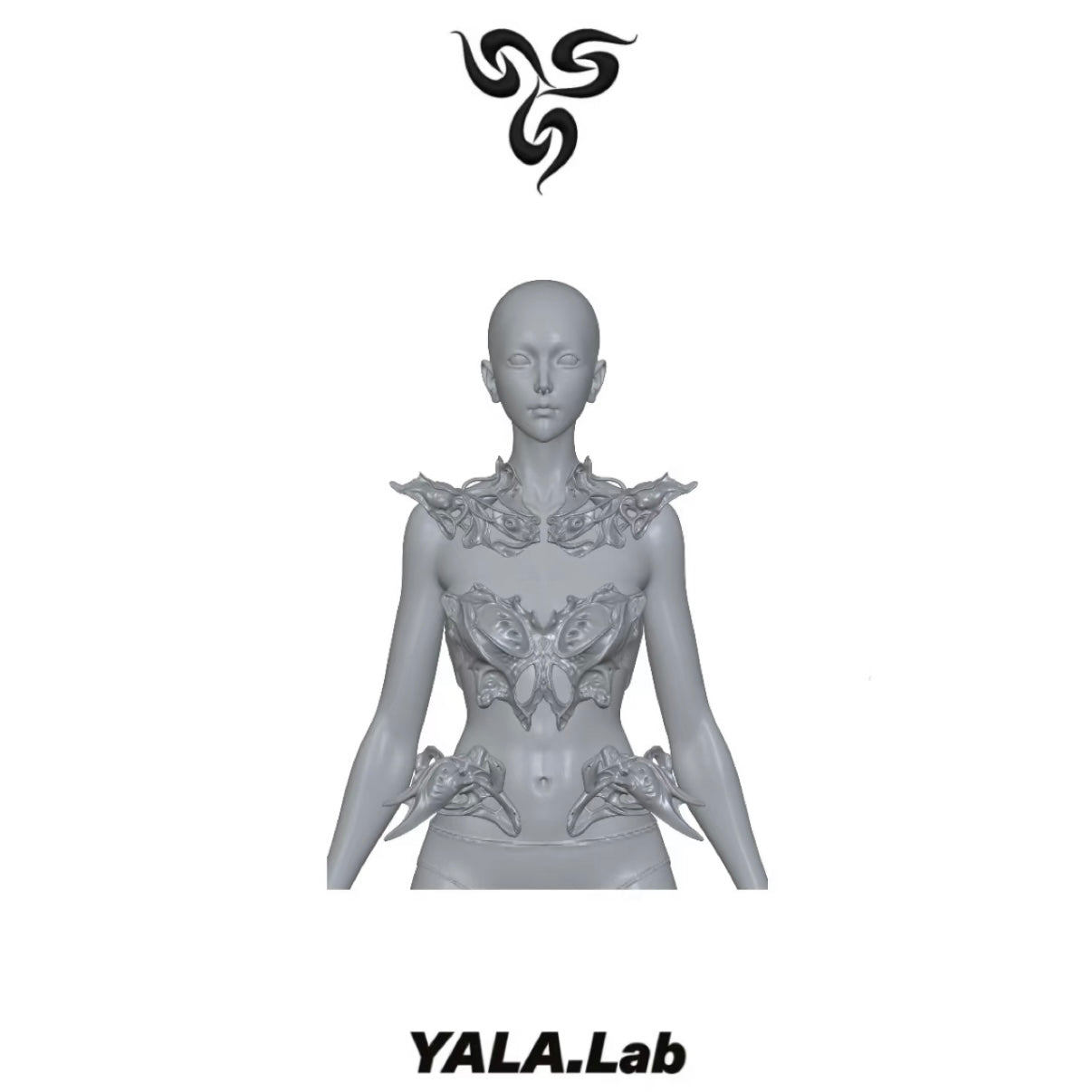 YALA.Lab｜3D Printed Cyber White Transparent Glossy Futuristic Niche Design Shoulder Pauldron and Necklace Set