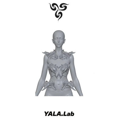 YALA.Lab｜3D Printed Cyber White Transparent Glossy Futuristic Niche Design Shoulder Pauldron and Necklace Set