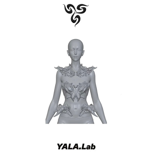 YALA.Lab｜3D Printed Cyber White Transparent Glossy Futuristic Niche Design Shoulder Pauldron and Necklace Set