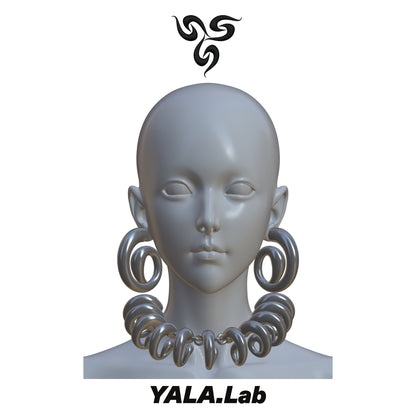 YALA.Lab | 3D Printed Futuristic Y3K Cool Girl Necklace and Earrings Set. Silver Necklace