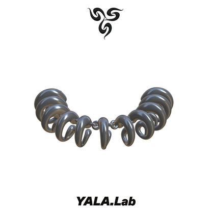 YALA.Lab | 3D Printed Futuristic Y3K Cool Girl Necklace and Earrings Set. Silver Necklace