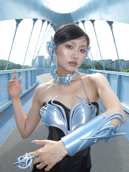 YALA.Lab | 3D printed tetrahedron futuristic tech-themed electronic Y3K girl bra