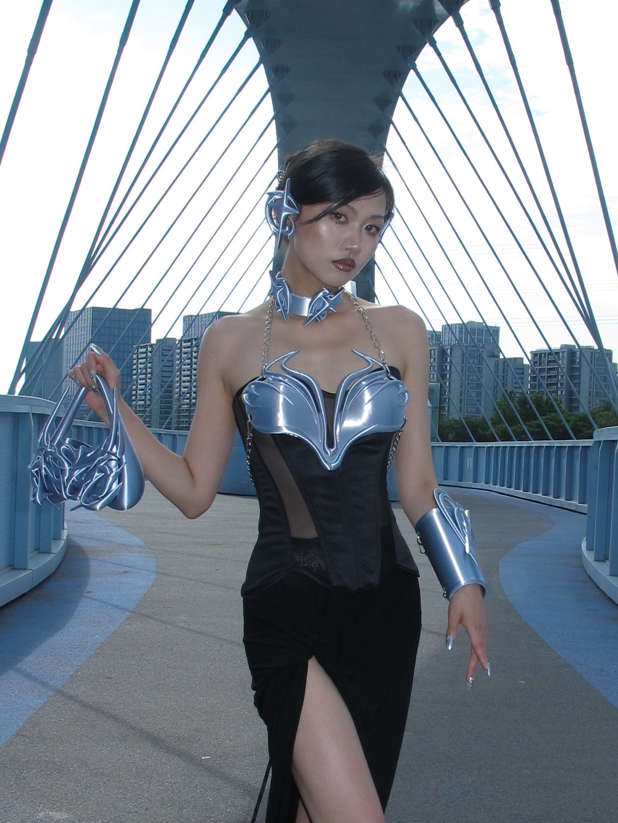 YALA.Lab | 3D printed tetrahedron futuristic tech-themed electronic Y3K girl bra