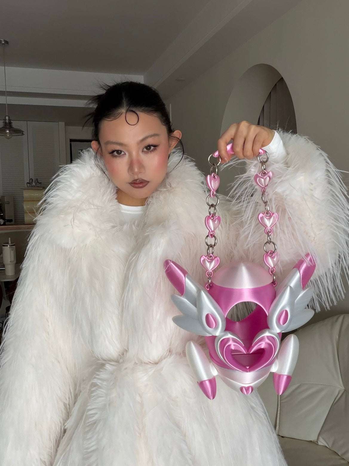 YALA.Lab pink 3D printing heart with Little Rocket Sakura design bag
